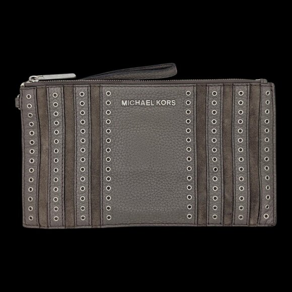 Michael Kors Mini Grommets Leather Large Zip Clutch Wristlet - Picture 1 of 3